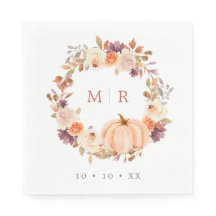 Pumpkin & Lila Blommigt Utandning Monogram Bröllop