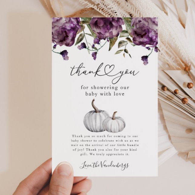Pumpkin Lila Flower Baby Shower Tack Kort (Skapare uppladdad)