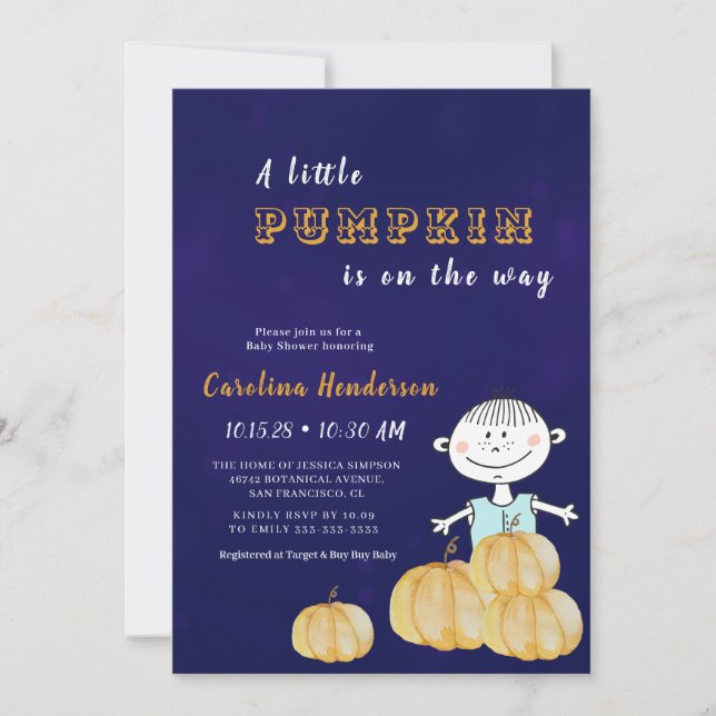 Pumpkin Lila Funny Boy Baby Shower Inbjudningar (Framsida)