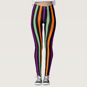 Pumpkin, Lila, Grönt och Black Vert. Rand Leggings