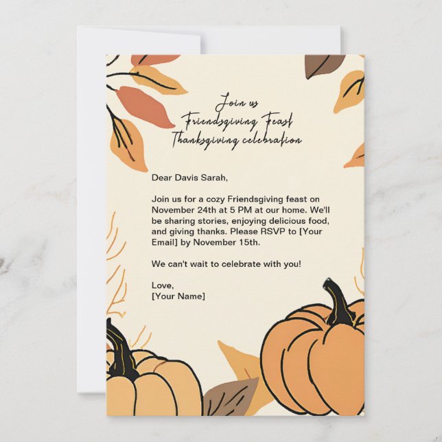 Pumpkin Löv Friendsgiving Feast Thanksgiving Inbjudningar (Framsida)