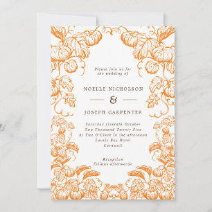Pumpkin & Löv Line Drawn Ram Fall Wedding Inv. Inbjudningar
