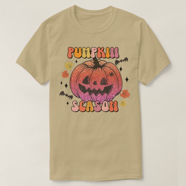 Pumpkin Lycklig Ansikte Pumpkin Season Retro Fall T Shirt (Design framsida)