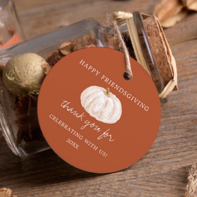 Pumpkin Lycklig Friendsgiving Tack Gåvor Etiketter (Skapare uppladdad)