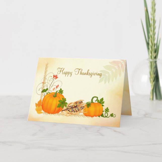Pumpkin, maj och höst löv Thanksgiving Card Helgkort (Framsida)