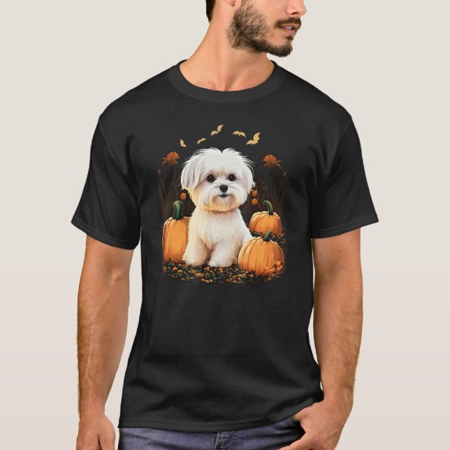 Pumpkin Maltese dog costume on Maltese dog Hallowe T Shirt (Framsida)