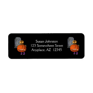 Pumpkin Man Gravsten Halloween Adress Returadress Etikett