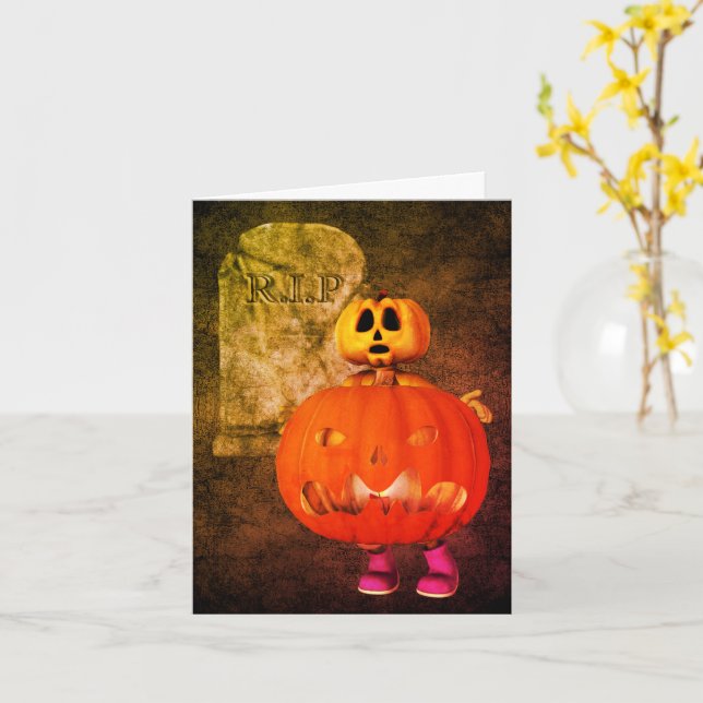 Pumpkin Man Gravsten Halloween-anteckningskort Kort (Gul blomma)
