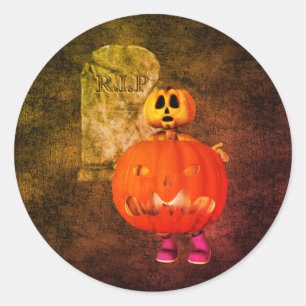 Pumpkin Man Gravsten Halloween Runt Klistermärke