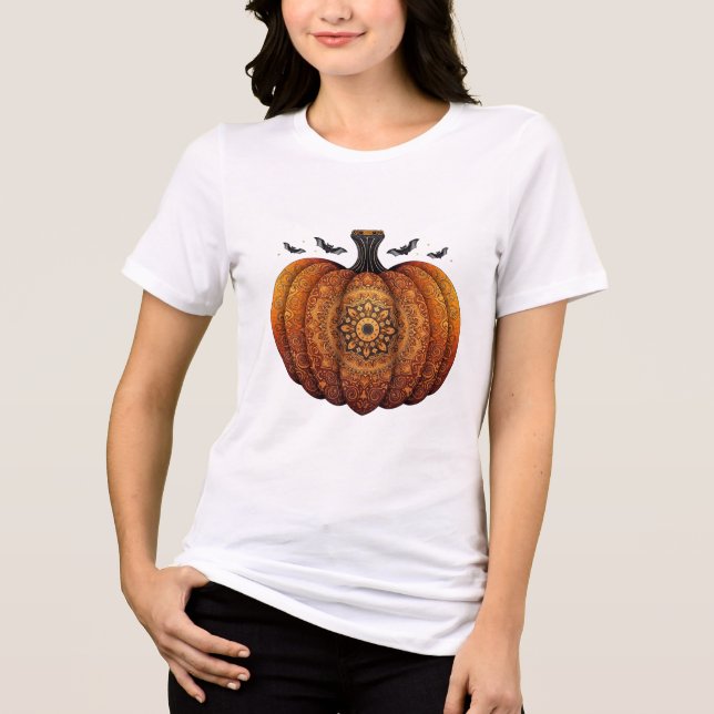 Pumpkin Mandala Magic Halloween Womens Tshirts (Framsida)