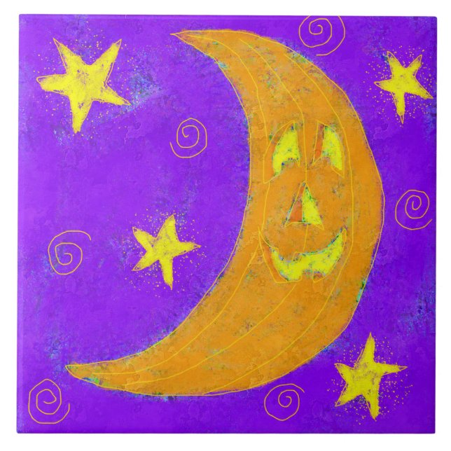 Pumpkin Måne Abstrakt Halloween Art Kakelplatta (Framsidan)