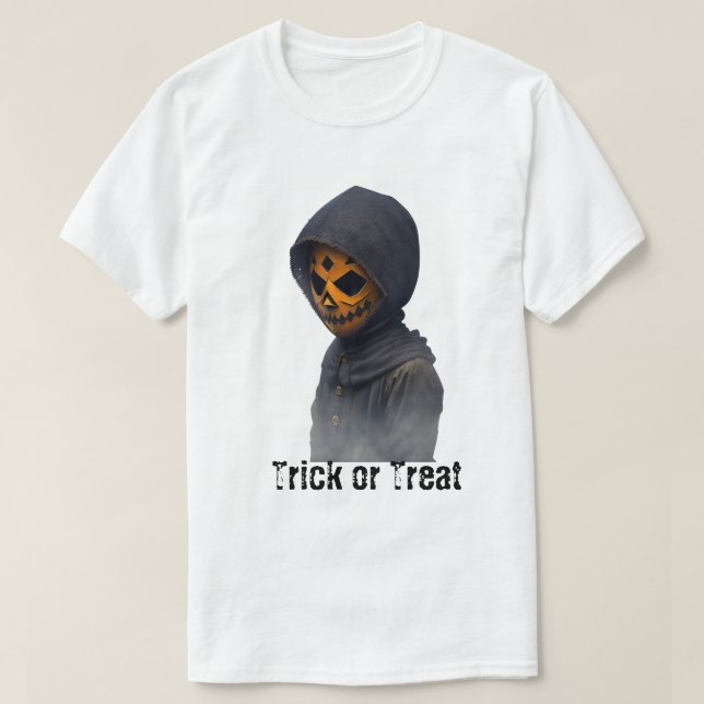 Pumpkin Mask Bus eller godis T-Shirt (Design framsida)