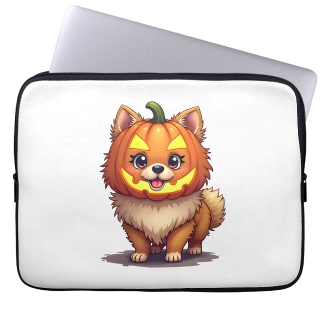 Pumpkin Mask Pommern Hund Laptop Fodral (Framsidan)