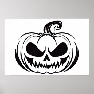 Pumpkin med ansikte stencil med skalle poster