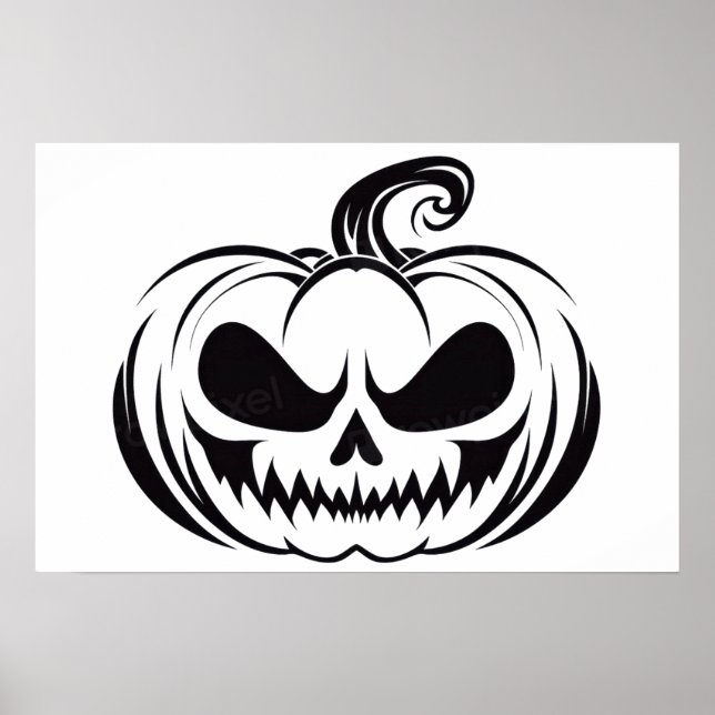Pumpkin med ansikte stencil med skalle poster (Framsidan)