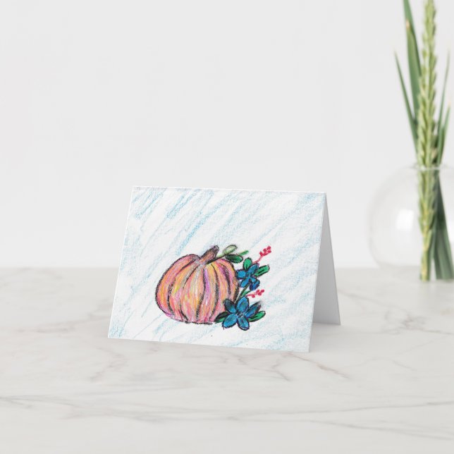 Pumpkin med Blåa blommor Tack Kort (Framsida)