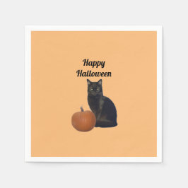 Pumpkin med Black Cat Happy halloween Orange Pappersservett