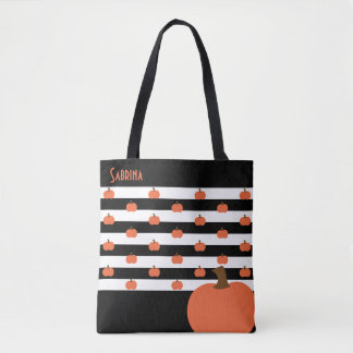 Pumpkin med Black & White Rand - Personlig Tygkasse