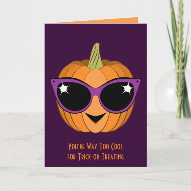 Pumpkin med Coola Retro Cat Sunglasses Halloween Kort (Framsida)