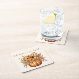Pumpkin med Flowers-Thankful och Gratthy- Underlägg Papper Kvadrat