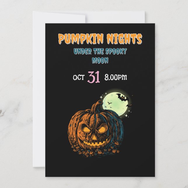 Pumpkin med Full Moon & Halloween Inbjudningar (Framsida)