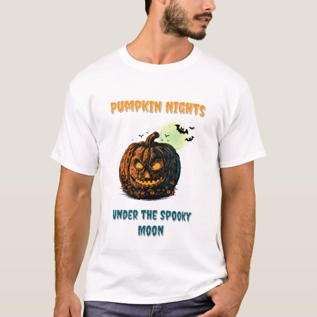 Pumpkin med Full Moon & Halloween T Shirt (Framsida)