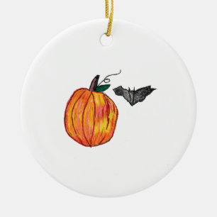 Pumpkin med Grått Fladdermus Julgransprydnad Keramik