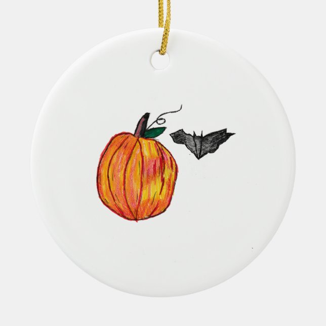 Pumpkin med Grått Fladdermus Julgransprydnad Keramik (Framsidan)