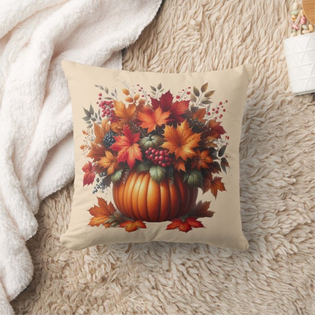 Pumpkin med Höst löv-Thanksgiving- Kudde (Filt)
