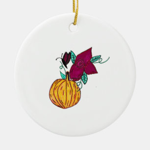 Pumpkin med Lila Butterfly Julgransprydnad Keramik