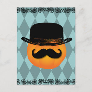 Pumpkin med mustasch och hat vykort