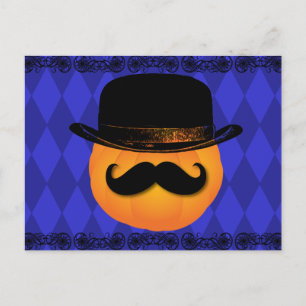 Pumpkin med mustasch och hat vykort