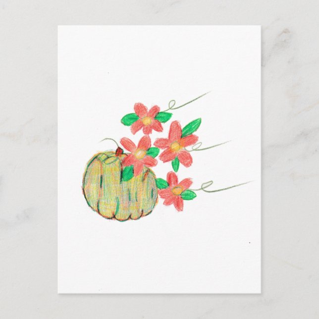 Pumpkin med Red Flowers Vykort (Framsida)