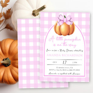 Pumpkin med rosa båge för babydusch inbjudningar