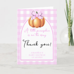 Pumpkin med rosa båge för babydusch tack kort