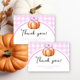 Pumpkin med rosa båge tack för babyduschen kort