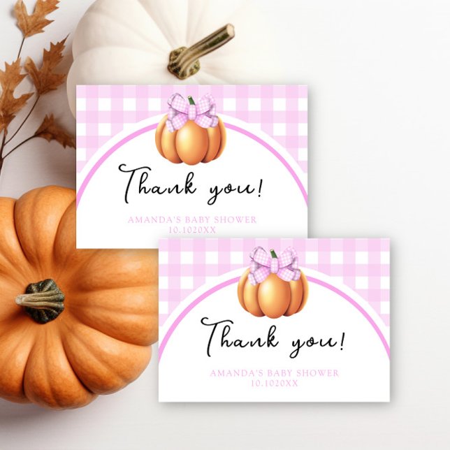 Pumpkin med rosa båge tack för babyduschen kort (Skapare uppladdad)