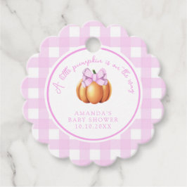 Pumpkin med rosa bog i babyduschen i bur gåvor etiketter