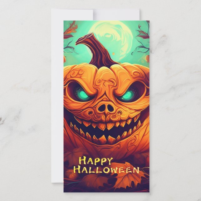 Pumpkin med Scary Ansikte Bland ljus, Halloween (Framsida)