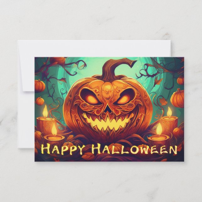 Pumpkin med Scary Ansikte Bland ljus, Halloween (Framsida)