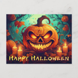 Pumpkin med Scary Ansikte Bland ljus, Halloween Helg Vykort