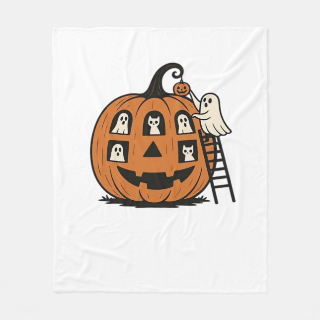 Pumpkin med Spöken, Katt & Hallo Fleecefilt (Framsidan)