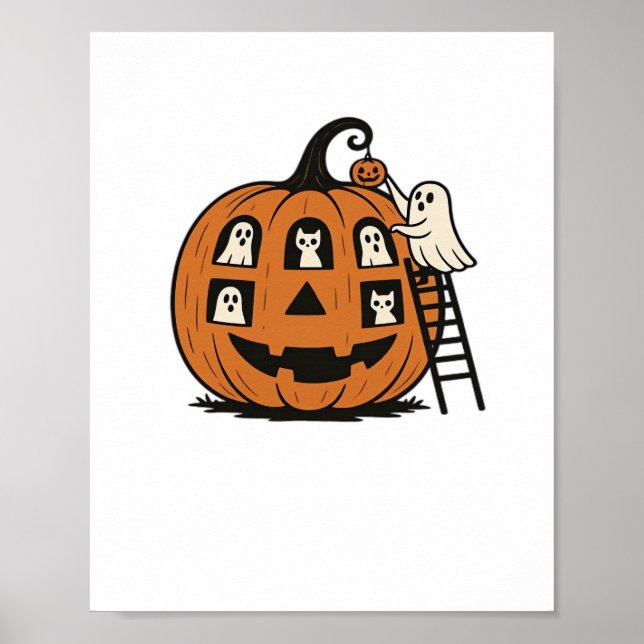 Pumpkin med Spöken, Katt & Hallo Poster (Framsidan)