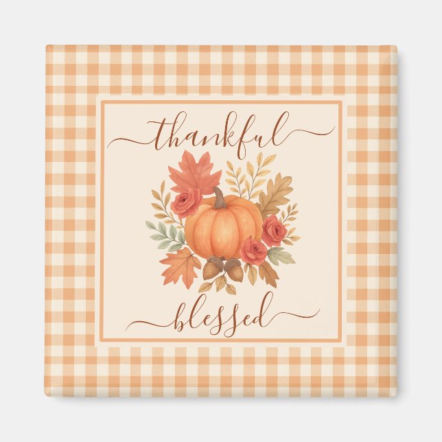 Pumpkin med tacksamhet och välsignat | Fall Thanks Magnet (Framsidan)