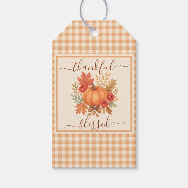 Pumpkin med tacksamhet och välsignat | Fall Thanks Presentetikett (Framsidan)