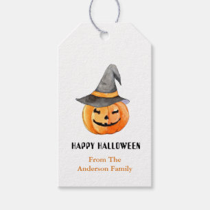 Pumpkin med Witch hat Halloween Favor-taggar Presentetikett