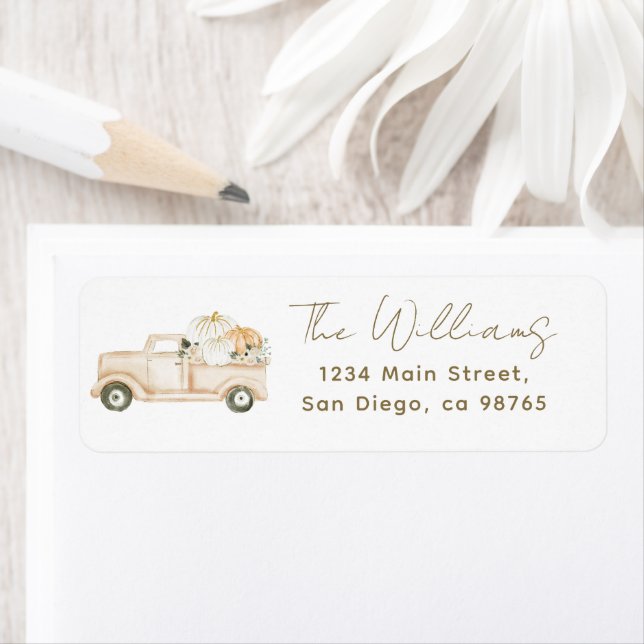 Pumpkin-minialistisk enkel modern, modern barnsköt returadress etikett (Insitu)