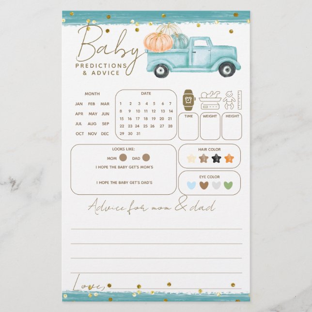 Pumpkin Minimalist Fall Pojke Shower-spel (Framsida)