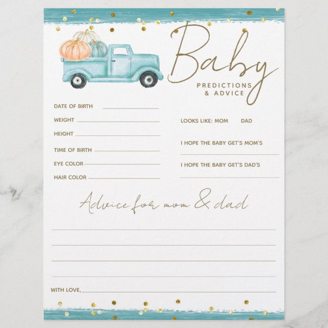 Pumpkin Minimalist Fall Pojke Shower-spel (Framsida)