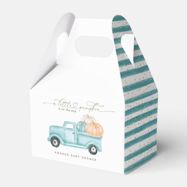 Pumpkin Minimalist Modern Fall Pojke Shower Presentaskar (Framsidan Sidan)